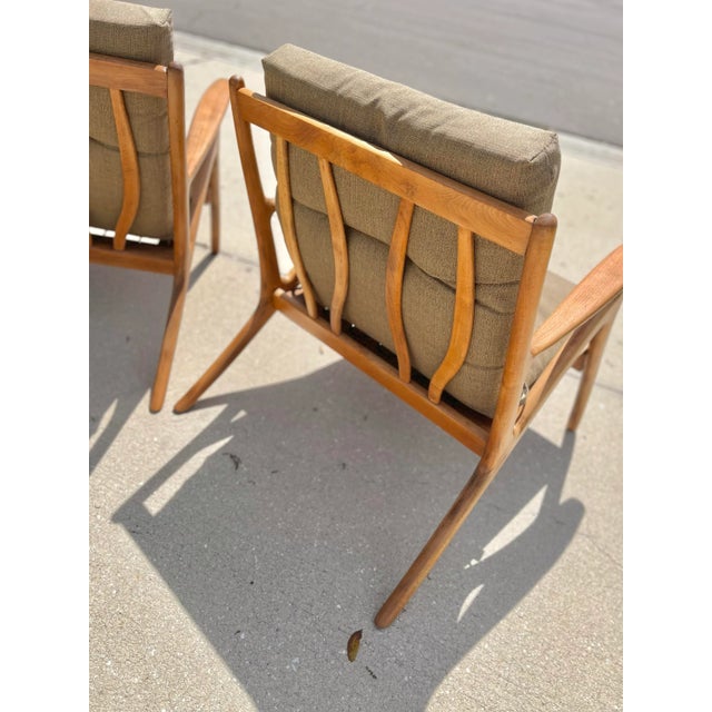 Pair of Italian Mid-Century Lounge Chairs With Curved Frames + Rail-Backs For Sale - Image 4 of 12