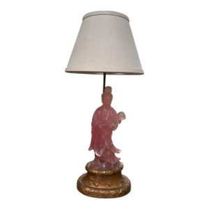 Antique Chinese Rose Quartz Goddess Sculpture Designer Table Lamp