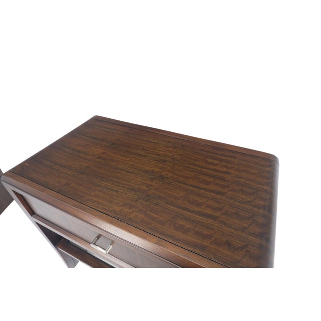 Pair of Century Walnut Waterfall Glass Shelves Brand New Old Stock Two Tier Night Tables Stands.