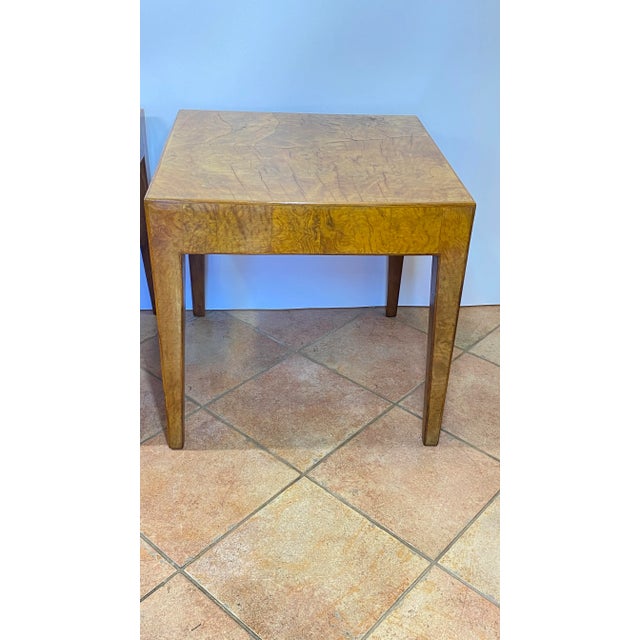 Mid-Century Modern Vintage Italian Burl Wood Patchwork Veneer End Tables - a Pair For Sale - Image 3 of 11