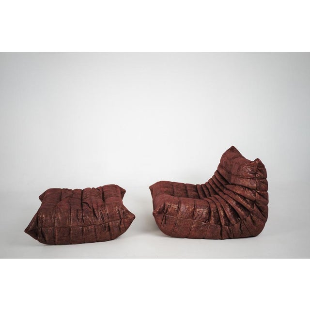 Set of Togo Lounge Chair and Ottoman in Rust Velvet by Michel Ducaroy for Ligne Roset, 1973 For Sale - Image 3 of 18