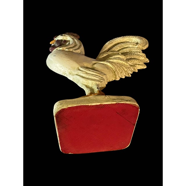 Early 1900's Cast Iron Rooster Door Stop With Original Paint and Rubber Bottom, Fully Intact For Sale - Image 6 of 6