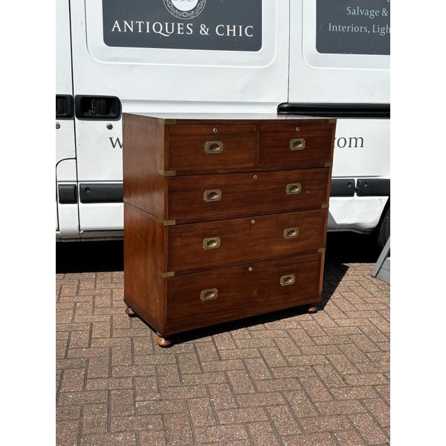 Antique Brass-Bound Mahogany Campaign Chest from Ross & Co, Dublin For Sale - Image 17 of 18