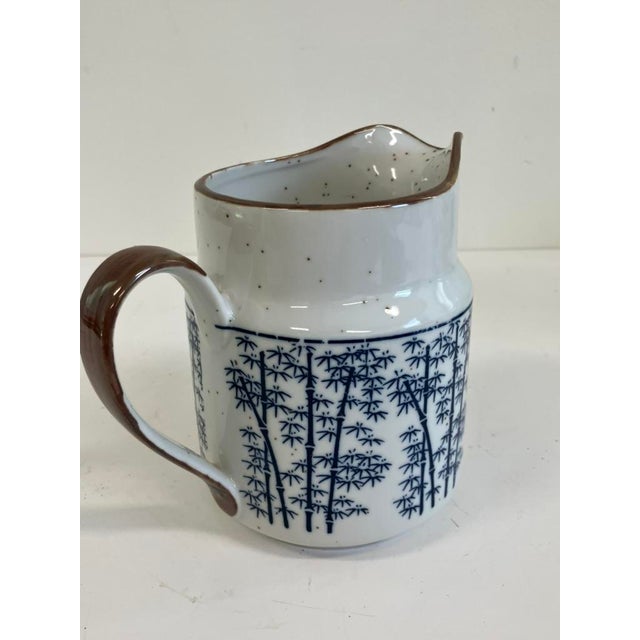 Ceramic Blue & White Porcelain Bamboo Pitcher – Vintage Asian Export For Sale - Image 7 of 7