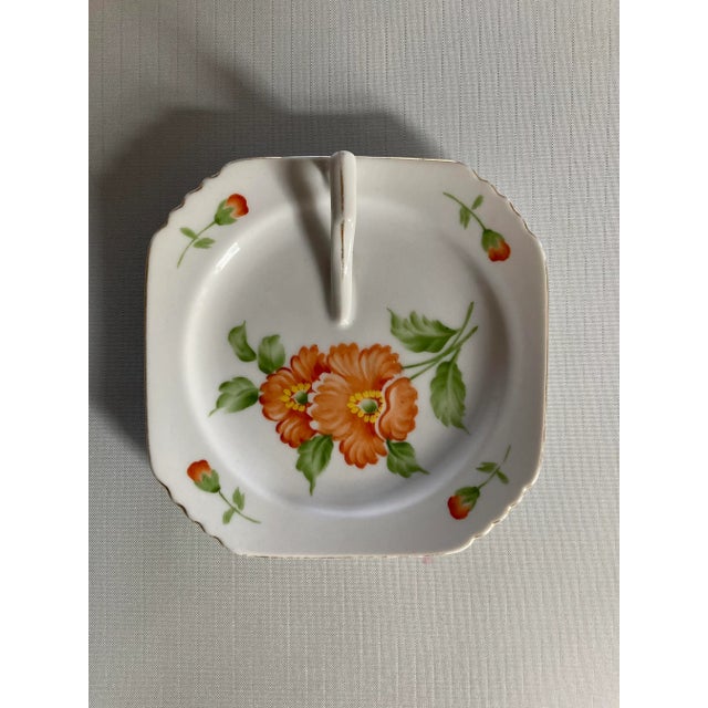 1940s Vintage Handpainted Made in Occupied Japan Floral Candy Dish With Handle For Sale - Image 5 of 5
