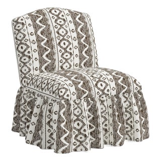Ashburn Ruffle Slipper Chair in Linny Ikat Brown For Sale