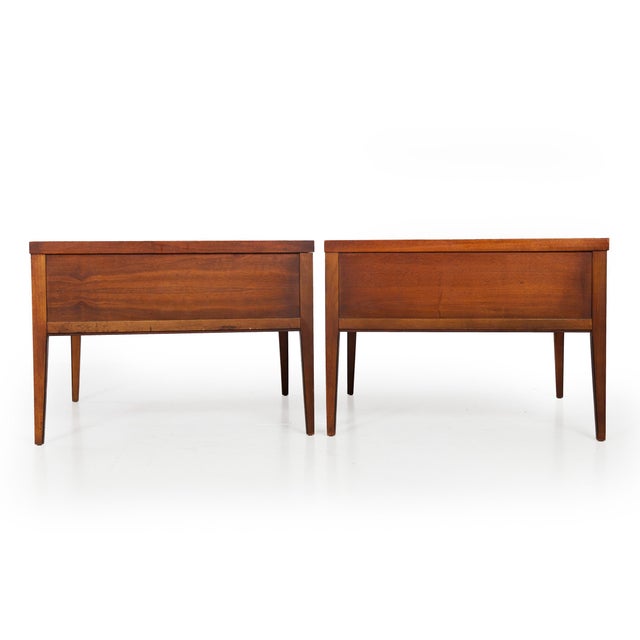 Lane Furniture Pair of Lane Tuxedo Walnut and Rosewood Inlaid Bowtie End Tables, Circa 1960s For Sale - Image 4 of 18