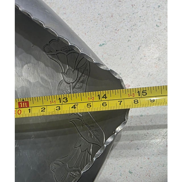 French Vintage Farberware Hammered Metal Serving Tray Triumph 22k Limoges Plate Insert For Sale - Image 3 of 5