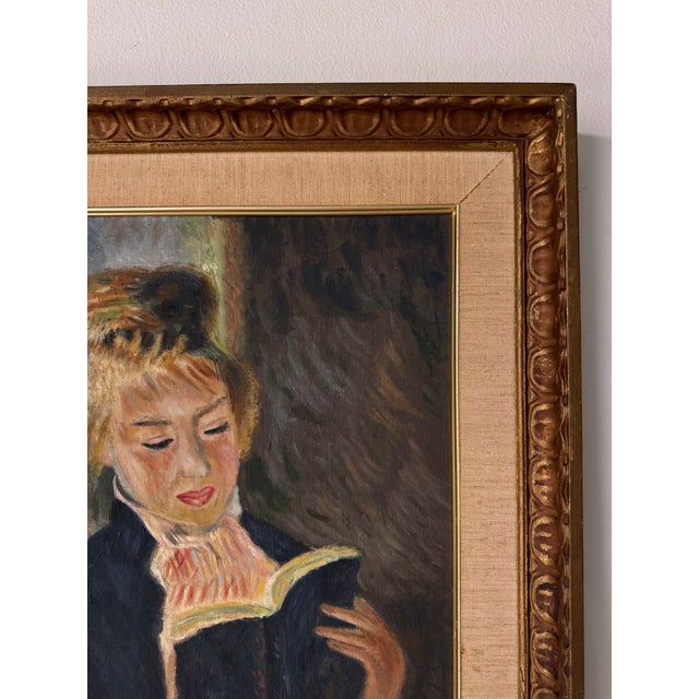 Wood Vintage Woman Reading Portrait Oil on Masonite Board, Framed For Sale - Image 7 of 11