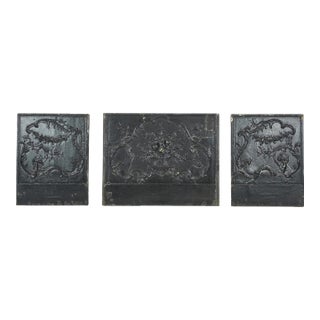 French the Plaza Hotel Cast Iron Fireback Set For Sale