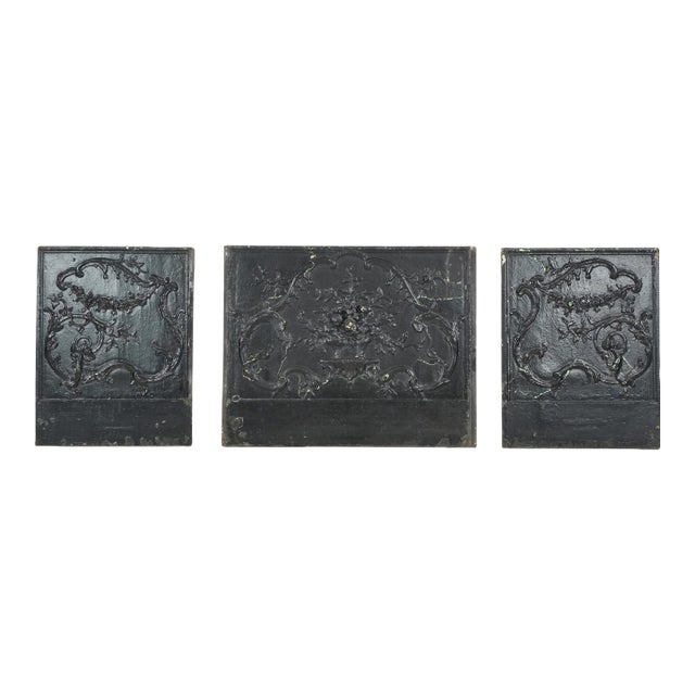 French the Plaza Hotel Cast Iron Fireback Set For Sale