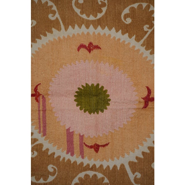 Uzbek Suzani Textile, Square Table Cover in Warm Tones 4'1'' X 4'5'' For Sale In New York - Image 6 of 10
