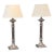 Pair of Silver Column Lamps For Sale
