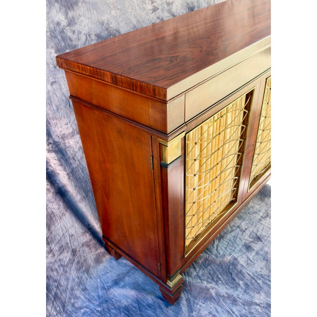 Neoclassical Late 20th Century Kittinger Traditional Mahogany Credenza With Brass Grille Doors For Sale - Image 3 of 12