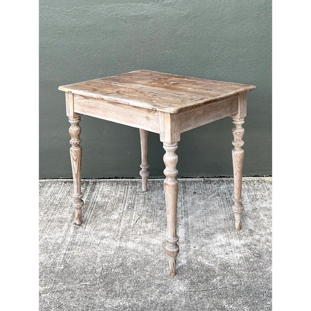 Almond Vintage Primitive Turned Leg Wooden Table For Sale - Image 8 of 12