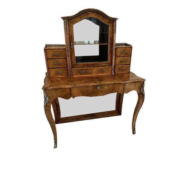 Antique Victorian Burr Walnut Happiness Writing Desk, 1860 For Sale