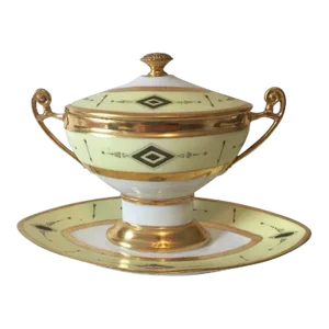 1810 French Empire Halley Porcelain Sauce Tureen & Stand - 2 Pieces