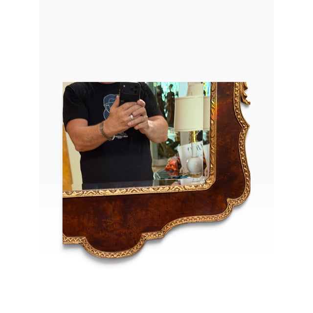 Antique Regency Style Burl Walnut & Giltwood Eagle Mirror For Sale - Image 4 of 8