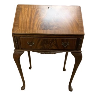 1970s Mahogany Queen Ann Style Slant Front Writing Desk For Sale