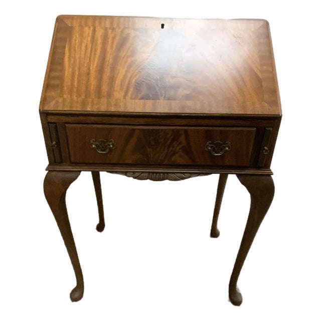 1970s Mahogany Queen Ann Style Slant Front Writing Desk For Sale