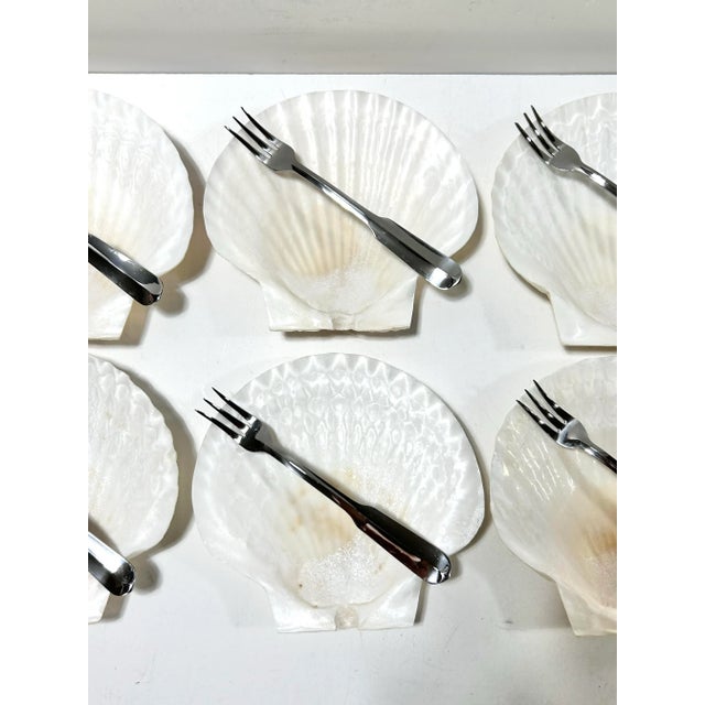 Metal 1970s Seashell Appetizer Plates & Forks – Coastal Set of 6 For Sale - Image 7 of 10