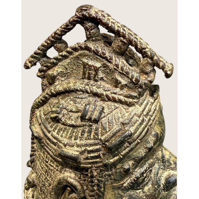 Vintage African Benin Edo Style Cast Brass Bronze Ceremonial Head Sculpture 7.5" For Sale - Image 11 of 15