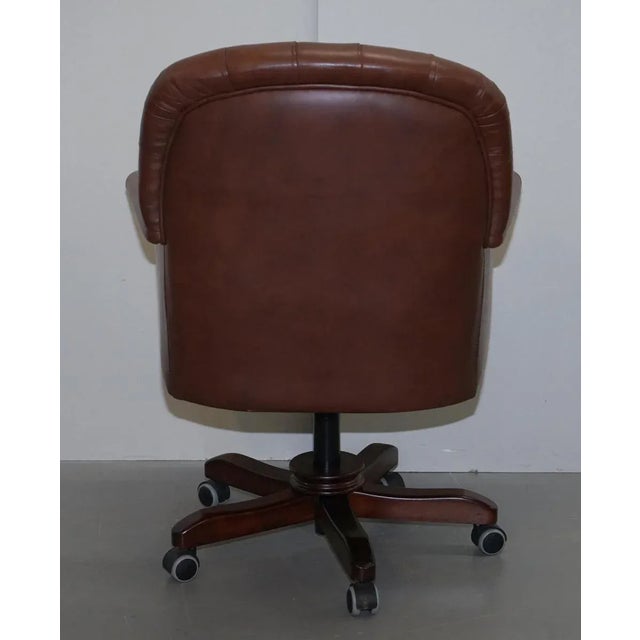 Brown Brown Leather Chesterfield Captain's Armchair For Sale - Image 8 of 14