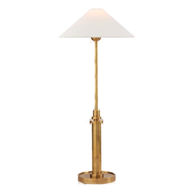 J. Randall Powers by Visual Comfort Signature Hargett Buffet Lamp in Hand-Rubbed Antique Brass with Linen Shade For Sale