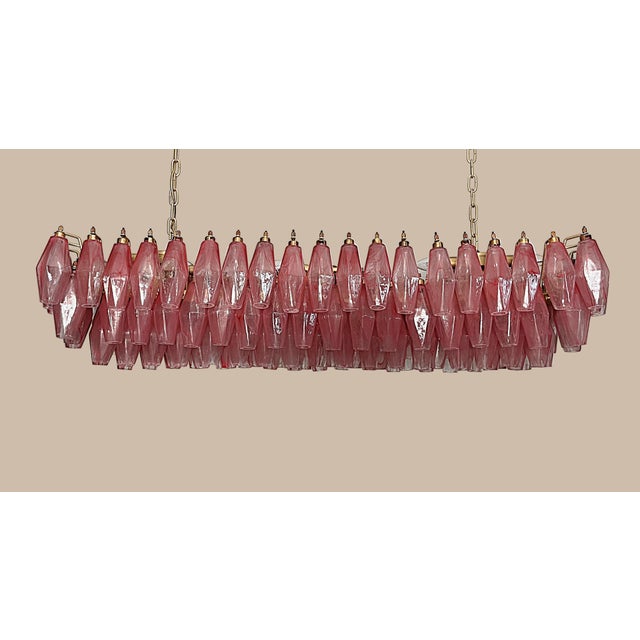 Murano Mid-Century Modern Murano Poliedri Chandelier " Carlo Scarpa" 138 Pink Alabaster Glasses For Sale - Image 4 of 6
