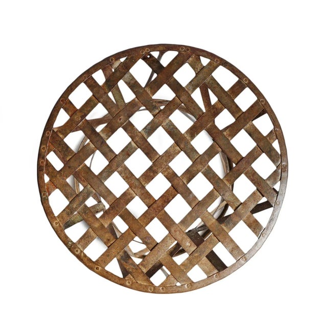 Farmhouse Vintage Industrial Iron Outdoor Strap Stool For Sale - Image 3 of 4