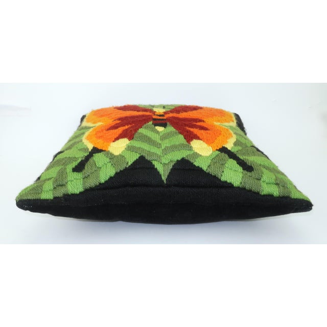 1970s Butterfly Yarn Crewel Embroidery Needlework Pillow, 1970's For Sale - Image 5 of 8