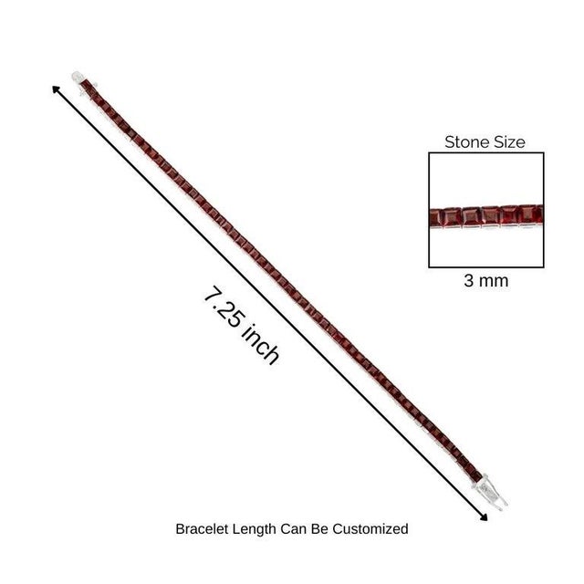 Princess Cut Garnet Gemstone Silver Tennis Bracelet- 7.25 Inches For Sale - Image 9 of 11
