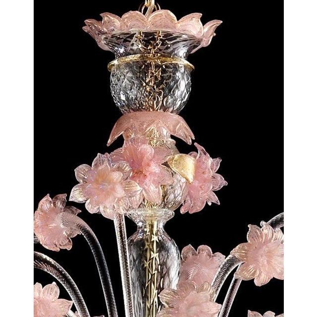 Early 21st Century Venetian Gold and Pink Floral Murano Glass Chandelier For Sale - Image 9 of 13