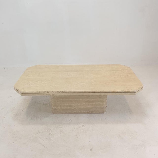 Stone Italian Coffee Table in Travertine, 1980s For Sale - Image 7 of 18
