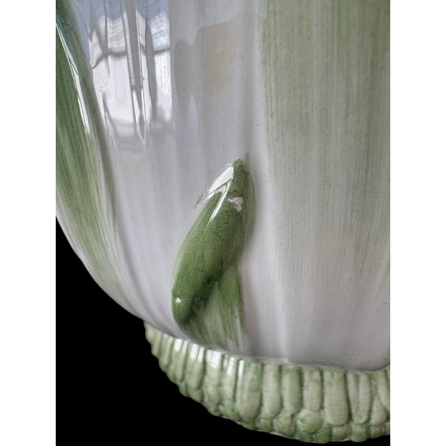 1995 Tiffany & Co. Italian Green & White Leaf Ceramic Cachepot Planter For Sale - Image 11 of 13