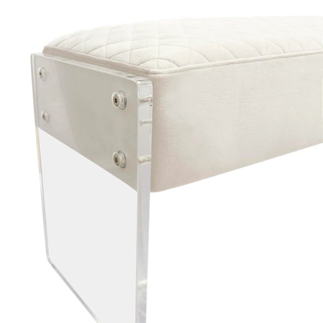 Pasargad Home Tribecca Acrylic & Velvet Bench, Ivory For Sale - Image 4 of 7