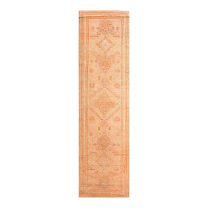 1920s Pink Medallion Antique Turkish Decorative Oushak Rug 3' X 12' Handknotted Wool Carpet
