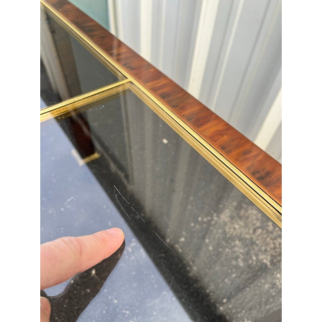 Bronze 1970s Faux Tortoiseshell Smoked Glass and Brass Side Tables- A Pair For Sale - Image 8 of 12