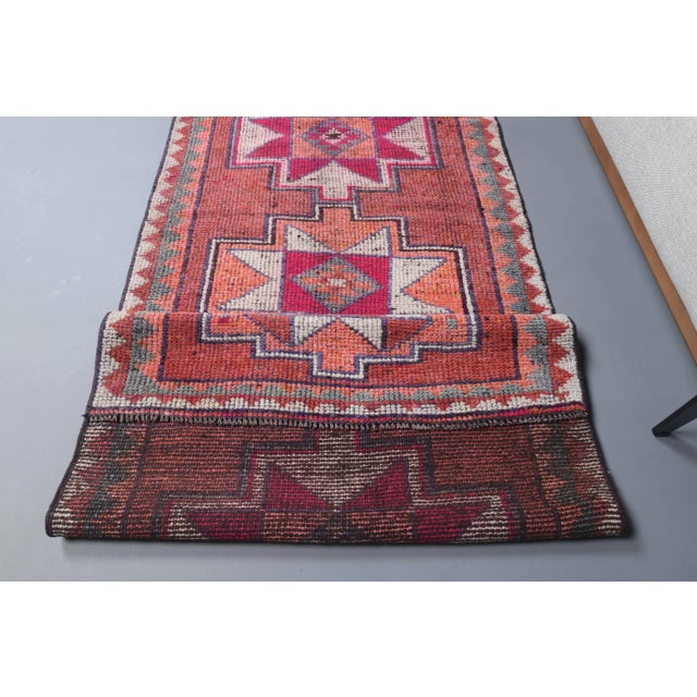 Vintage Turkish Oushak Handmade Wool Cotton Red Runner For Sale - Image 10 of 11