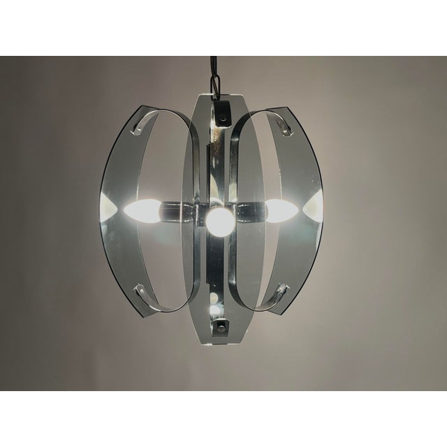 Italian Chrome and Light Blue Glass Ceiling Light, 1970s For Sale - Image 9 of 11