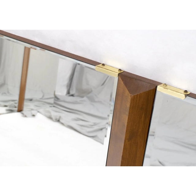 Pair of Mid Century Modern Tripple Beveled Mirrors w/ Walnut Accents For Sale - Image 11 of 13