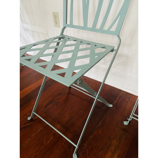 Motivated Seller: Vintage Emmanuelle Kahn Tiffany Blue French Bistro Chairs - Set of 6 For Sale - Image 9 of 10