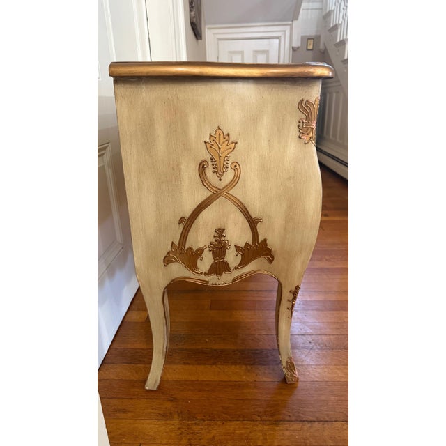 Light Yellow 2000s Maitland Smith Attributed Louis XV Style Distressed Decorated Commode For Sale - Image 8 of 12