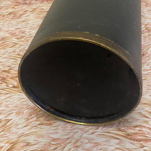 A 1960s Mid Century Enameled Metal Umbrella Stand with Brass Rims by Poggibonsi for Sima, Italy The stand is in good...