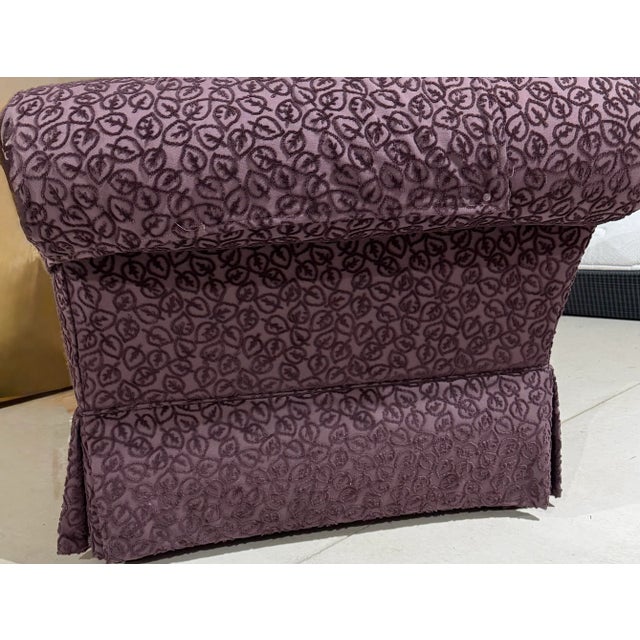 Textile Elegant Purple Chenille Armchair With Leaf Pattern For Sale - Image 7 of 8