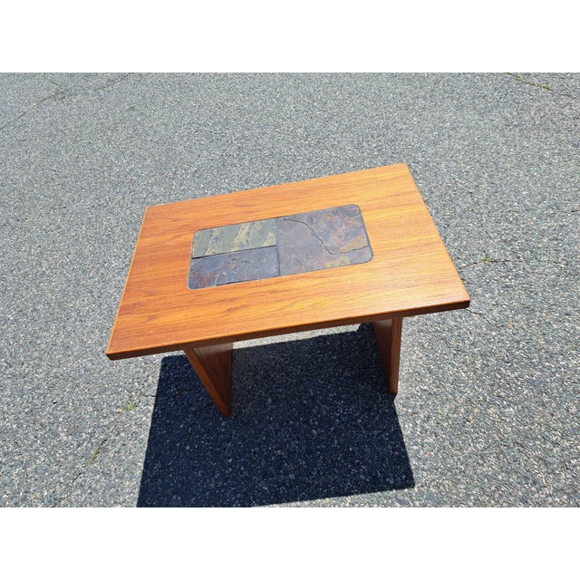 1960s Pair of Danish Modern Teak Side Tables With Slate Tiile Inserts For Sale - Image 4 of 5