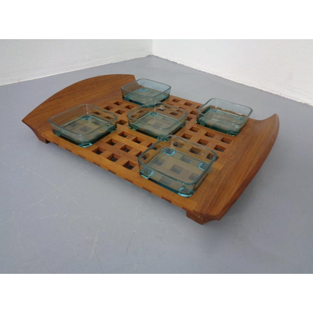 Teak Tray with Glass Bowls by Jens Quistgaard for IHQ Dansk Designs, 1960s, Set of 6 For Sale - Image 10 of 10