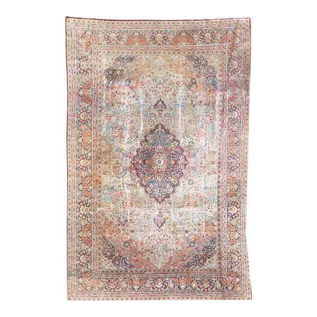 A Stunning Vintage Mansion 12' X 18' Size All Silk 400+ Kpsi Persian Qum Pattern Silk Rug For Sale