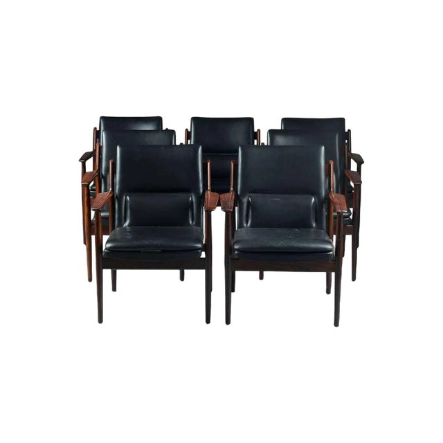 Vintage Armchairs in Rosewood by Arne Vodder for Sibast, 1960s, Set of 7 For Sale