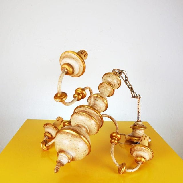 Vintage Wooden Chandelier with Gold Details For Sale - Image 9 of 9